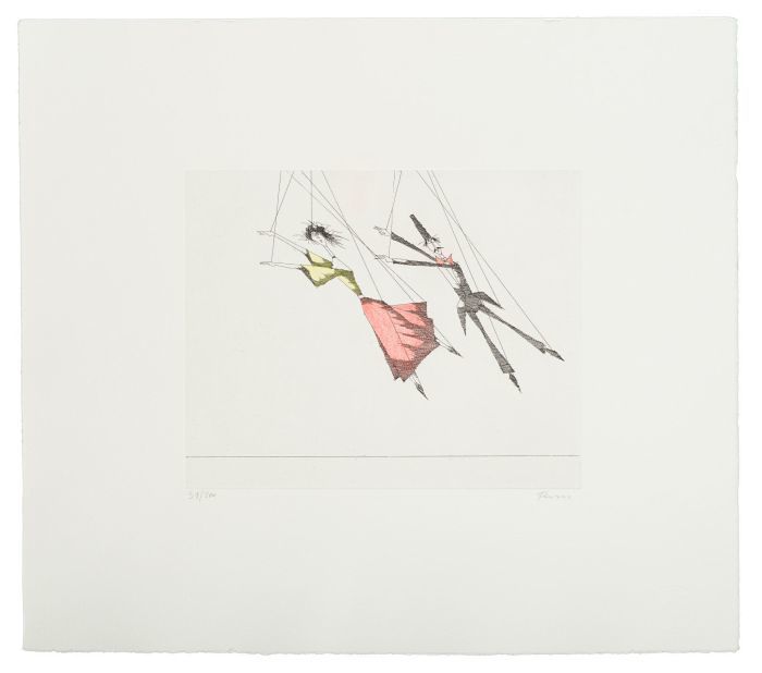 Marionettentanz, 2007 

Radierung, handkoloriert, 20 x 24,5 cm (Blattgröße 39 x 44,5 cm), gerahmt
39/200, signiert und nummeriert 

Ausrufpreis: 230,-