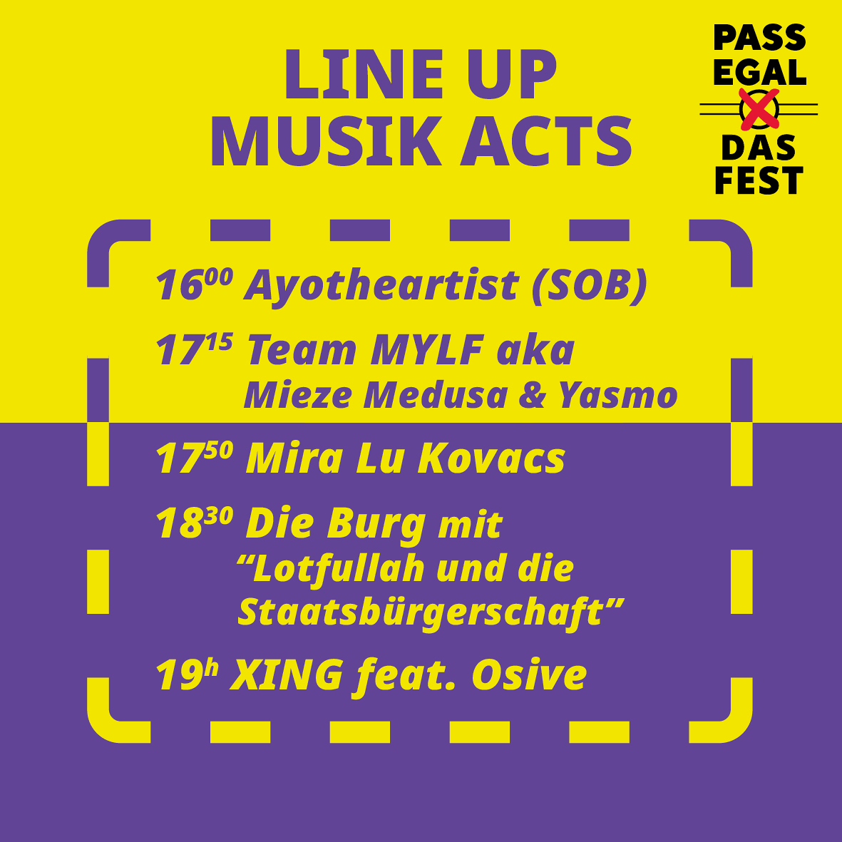 Pass Egal - das Fest, am 23. April 2025, 15 bis 20 Uhr am Yppenplatz im 16. Bezirk / Plakatdesign: Stefanie Weber in Kooperation mit der Akademie der bildenden Künste